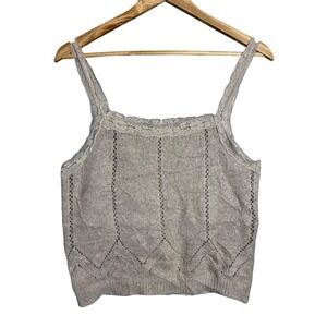 Bluivy Young Contemporary Knit Lace Trim Tank Top Sweater L Y2K Soft Girl Beige